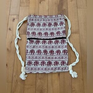 Elephant Print Drawstring Backpack | Boho Canvas Bag